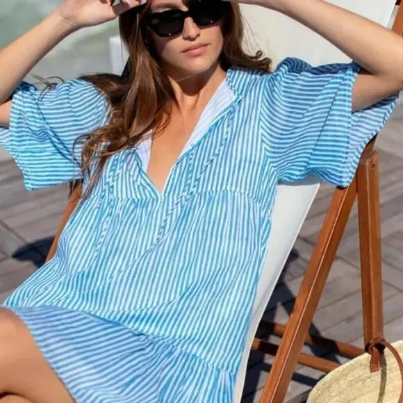 India Collection Emerson Fry Blue 100% Organic Cotton Isla Mini Dress XS Small